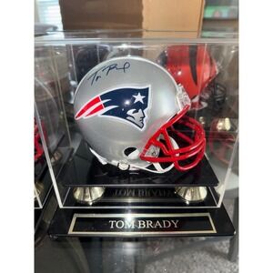 Tom Brady Autographed Riddell Mini Helmet New England Patriots Display Case
